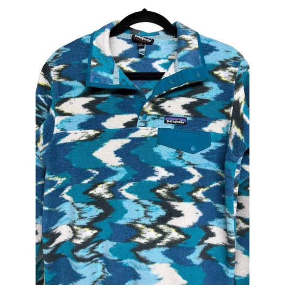 Patagonia Synchilla Snap-T Fleece Trout Tales Elwha Blue Women’s Size Small - Picture 3 of 7